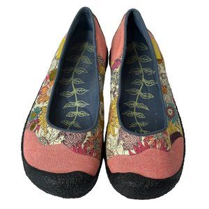 Keen Landcaster Size 7 Red Floral Canvas Slip On Ballet Flats Shoe Loafer